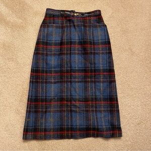 Blue/Red Plaid Midi Wool Skirt